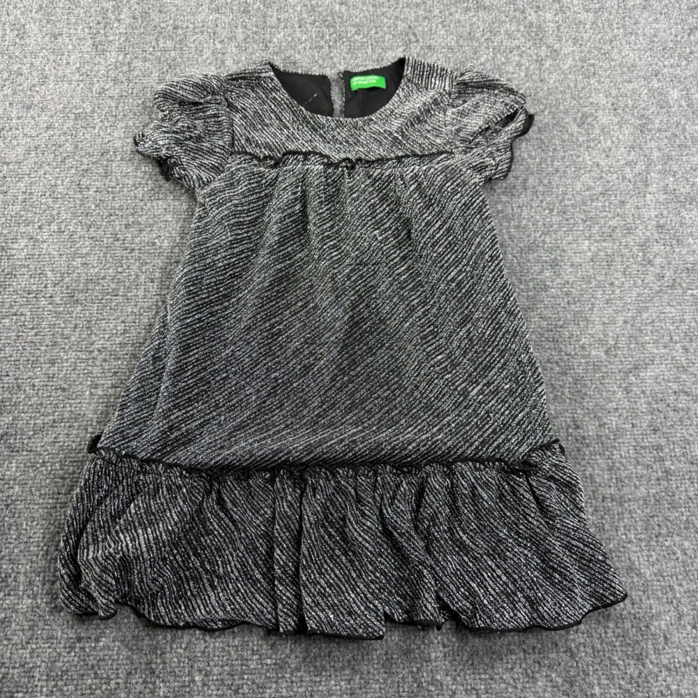 United Colors of Benetton Mini Dress XS Black Silver Metallic Ruffle Women